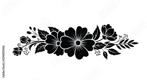 Black floral design with leaves and flowers