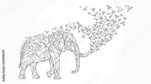 фотографія Geometric wireframe elephant transforming into a flock of flying birds