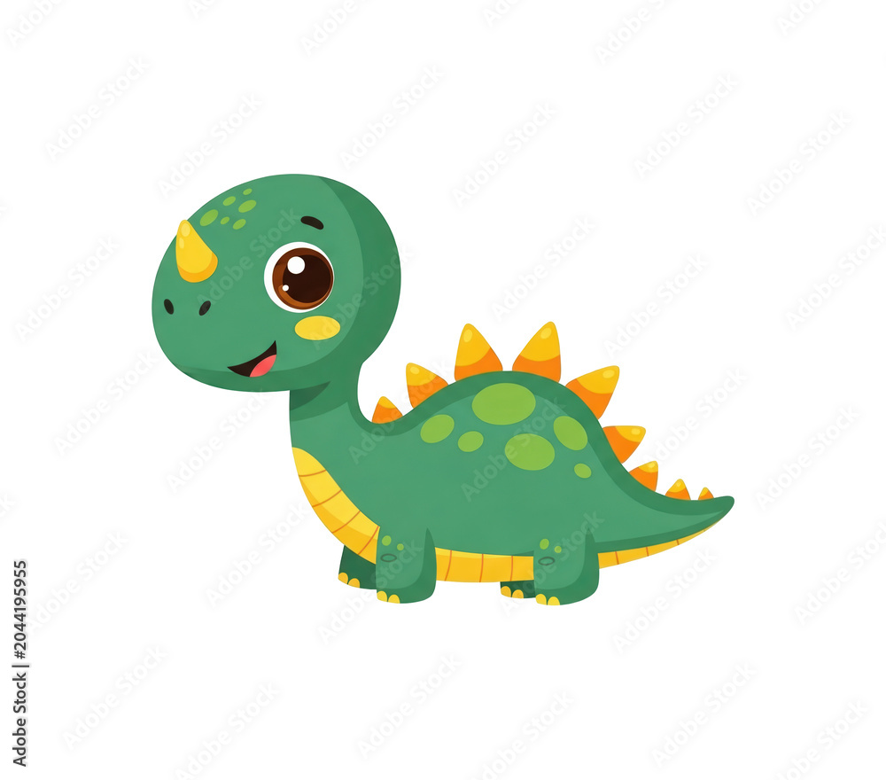Fototapeta premium Friendly green dinosaur, cartoon baby stegosaurus