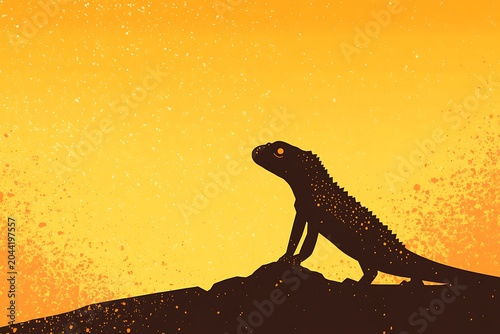 Silhouette of a lizard at sunset