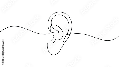 Bild auf Leinwand Human Ear Line Art Illustration Minimal Hearing Anatomy Outline Medical Symbol F