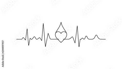Fotografía Heartbeat Line With Blood Drop And Heart Line Art Illustration Medical Donation