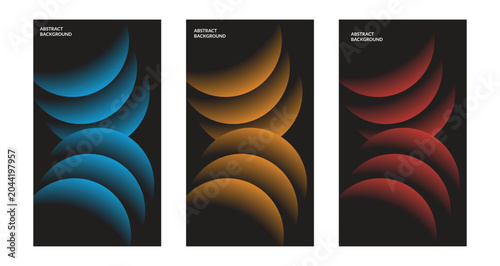 Modern Abstract Geometric Gradient Circle Background Collection with Glowing Curved Shapes on Dark Black Backdrop