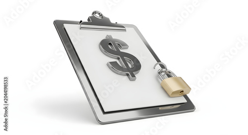 Clipboard with dollar sign symbol and padlock icon