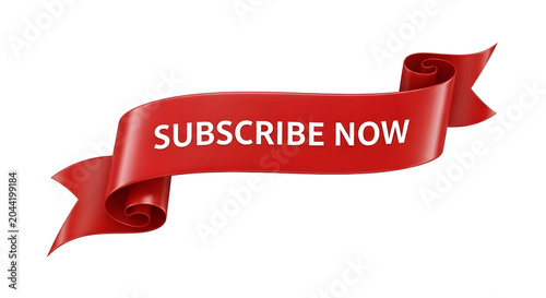 Red ribbon banner with subscribe now text