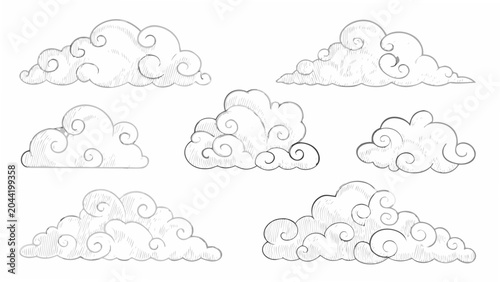 Φωτογραφία Eight distinct cloud shapes a hand drawn style vector illustration on a white ba