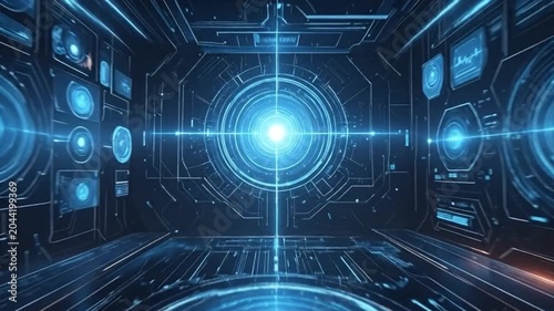 Futuristic digital interface with glowing lights and abstract technology design