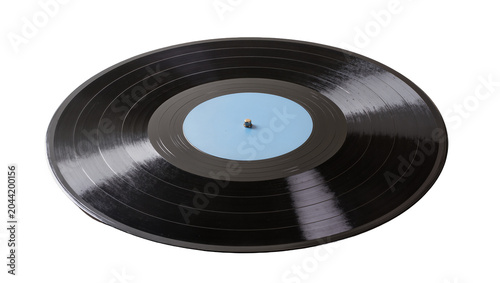 Quadro su tela Black vinyl record with light blue label and metal spindle