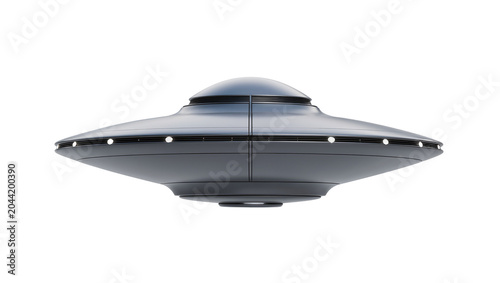 Foto Gray metallic flying saucer with dome and lights