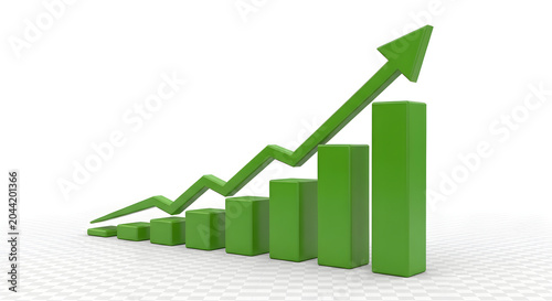 Green upward growth bar chart with increasing arrow