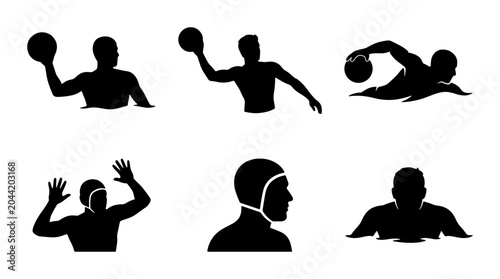 Foto Water Polo Player Silhouettes, Athletic Action Poses, Team Sport Vector Icons, C