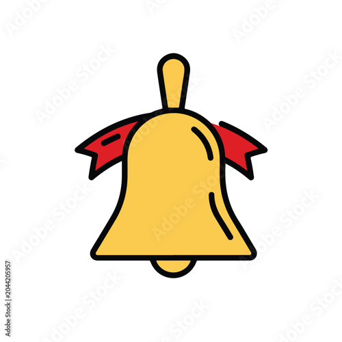 Yellow notification bell icon with red ribbon