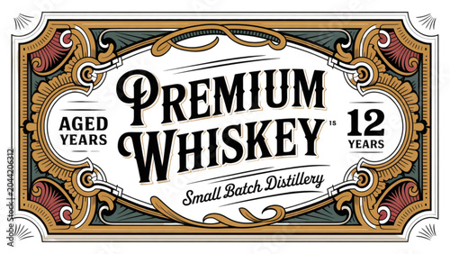 Vintage style premium whiskey label design with decorative border and classic typography Vector