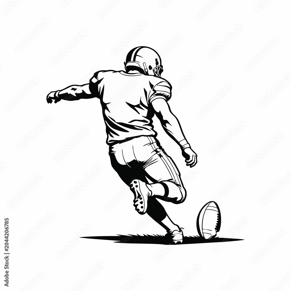 Φωτογραφία American football kicker in action black and white vector