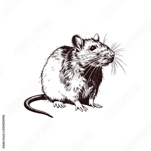 Black and white vintage art mouse illustration hand drawn vector style