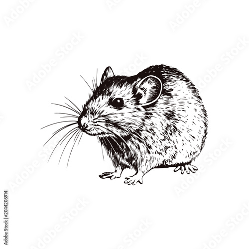 Black and white vintage art mouse illustration hand drawn vector style