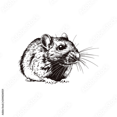 Black and white vintage art mouse illustration hand drawn vector style