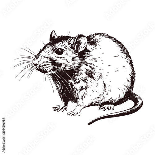 Schilderij op canvas Black and white vintage art mouse illustration hand drawn vector style