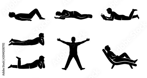Tableau sur toile Relaxation Poses Vector Icons, Human Silhouette Set, Leisure and Rest Positions