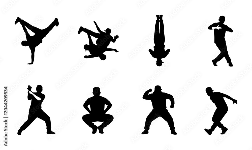 Αυτοκόλλητο Breakdancing Silhouette Icons, Hip Hop Dance Moves Collection, Urban Street Danc