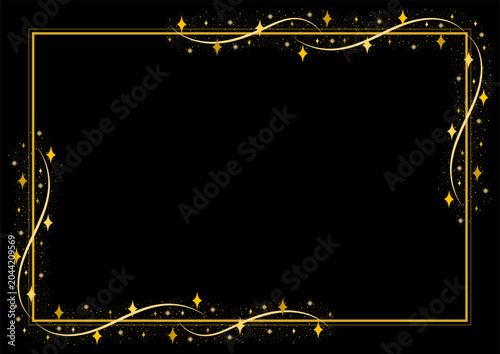 Golden Yellow Rectangle Border Frame Decorated With Glittering Stars