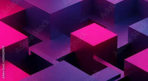 Obraz Abstract geometric composition of 3D cubes in purple and pink neon lighting creating architectural depth with geometric abstract architecture background structure wallpaper dimension minimalist