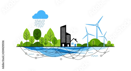Bild auf Leinwand Eco friendly sustainable city concept with green energy and natural resources