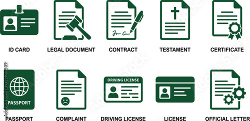 Bild auf Leinwand Id card legal document contract testament certificate passport complaint driving license official letter set