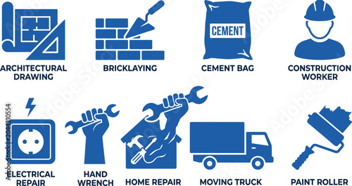 Foto Industrial construction worker equipment and household repair tools set with isolated flat vector illustration