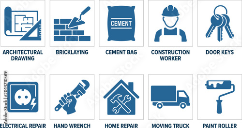 Canvastavla Industrial construction worker equipment and household repair tools set with isolated flat vector illustration