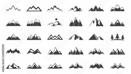 Foto Collection of black mountain silhouettes and shapes a vector illustration on a w