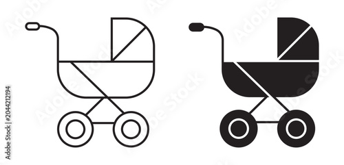 Foto Baby Stroller Carriage Icon Set Vector Flat and outline Design Parenting Collect