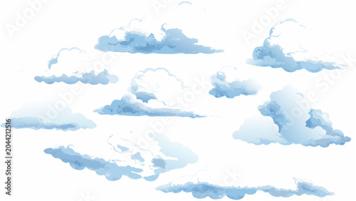 Tableau sur toile A collection of fluffy cumulus clouds a vector illustration with a white backgro