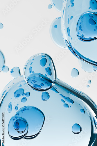 Tableau sur toile Abstract cosmetic serum bubbles with transparent gel texture blue background