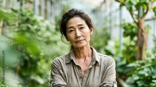Heat Stress Worker Middle Aged East Asian Slim Exhausted Stance