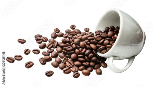 Schilderij op canvas White coffee cup spilling roasted coffee beans