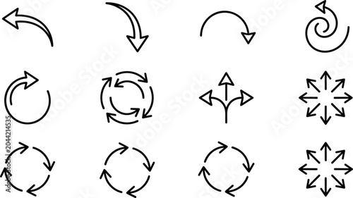 Photos Circular motion and rotation arrow line icon set featuring curved pointers refre