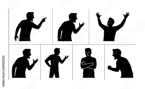 Schilderij op canvas Diverse Male Silhouettes Expressing Anger, Frustration, and Outrage