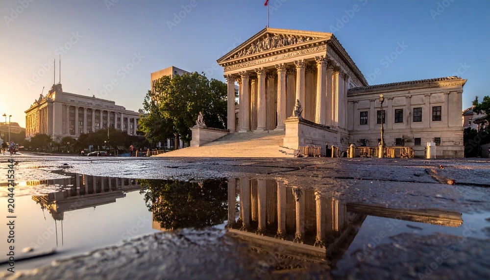 Obraz premium Historic European building with fountain and cobblestone plaza.