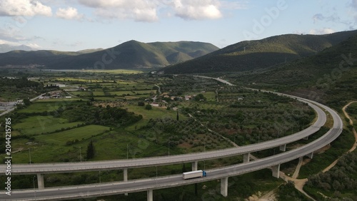 Bild auf Leinwand Drone Shot Of Egnatia Highway Bridge In Greece Epirus, Serving The Regions From