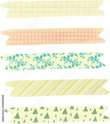Cute sticky tapes scraps. Decorative baby washi tape pieces. plaster school stationery. Scrapbook adhesive ribbon.