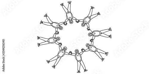 Tableau sur toile Group of skydivers holding hands in a circle formation while freefalling in the