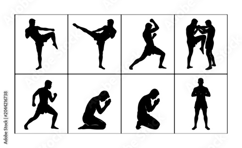 Quadro em tela Martial Arts Silhouettes, Combat Poses, Fighter Actions, Kickboxing, Muay Thai,