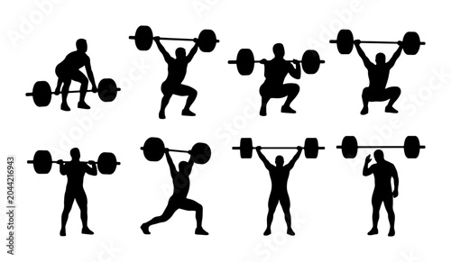 Cuadro en lienzo Weightlifting Silhouettes Set, Athletic Figures Performing Strength Training Exe