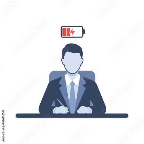 Light Burnout Concept Illustration of Faceless Employee Working Late
