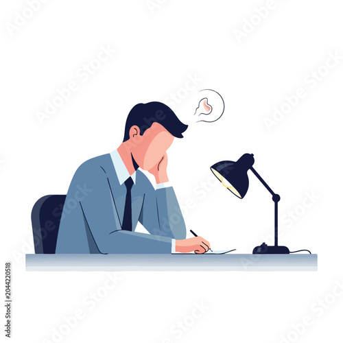 Light Burnout Concept Illustration of Faceless Employee Working Late