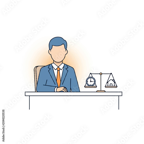 Light Burnout Concept Illustration of Faceless Employee Working Late