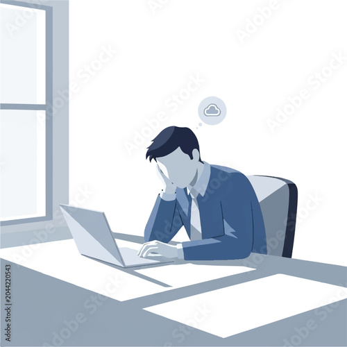 Light Burnout Concept Illustration of Faceless Employee Working Late