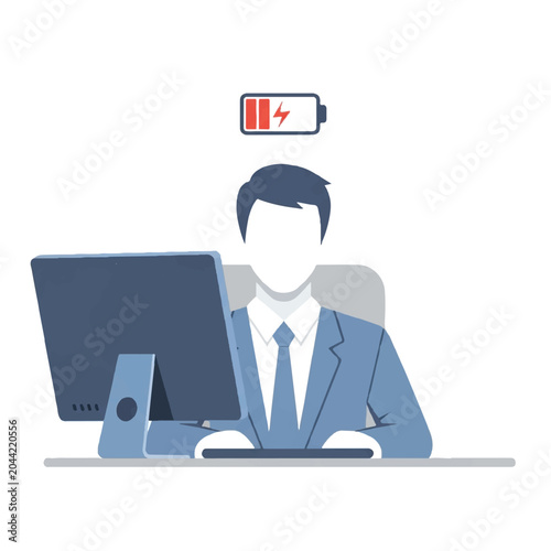 Light Burnout Concept Illustration of Faceless Employee Working Late