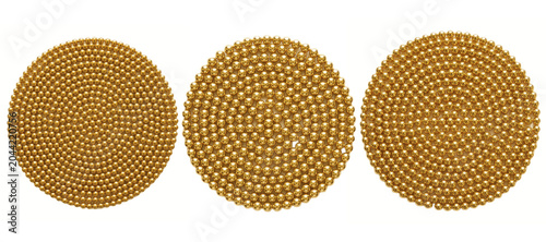 Canvas Print Golden beaded circular coasters or decorative pads, luxurious metallic dot patte